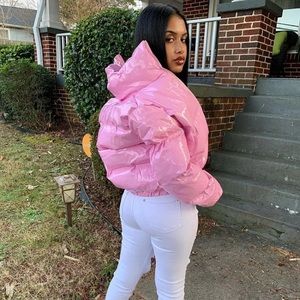 Plus Pink Vinyl Puffer Jacket Pretty Little Thing